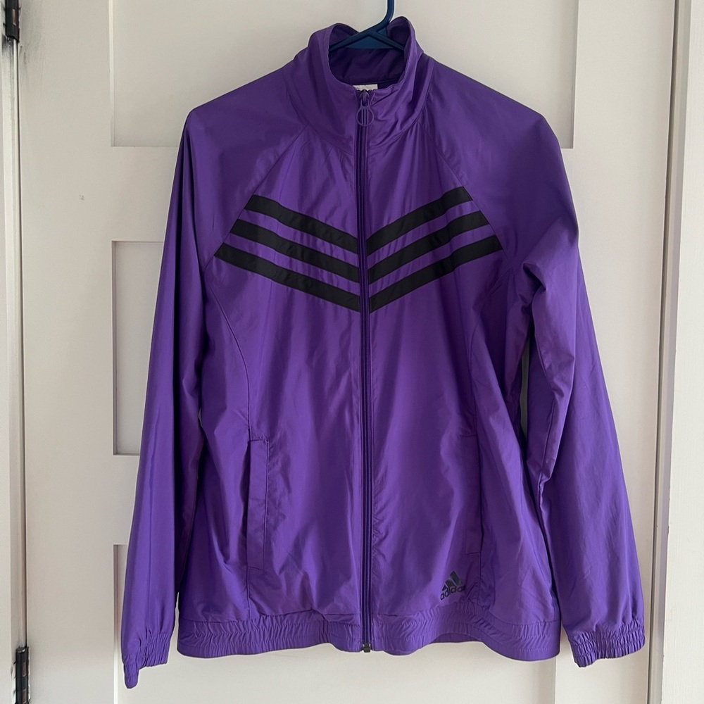 Adidas Women's purple and black track jacket size M